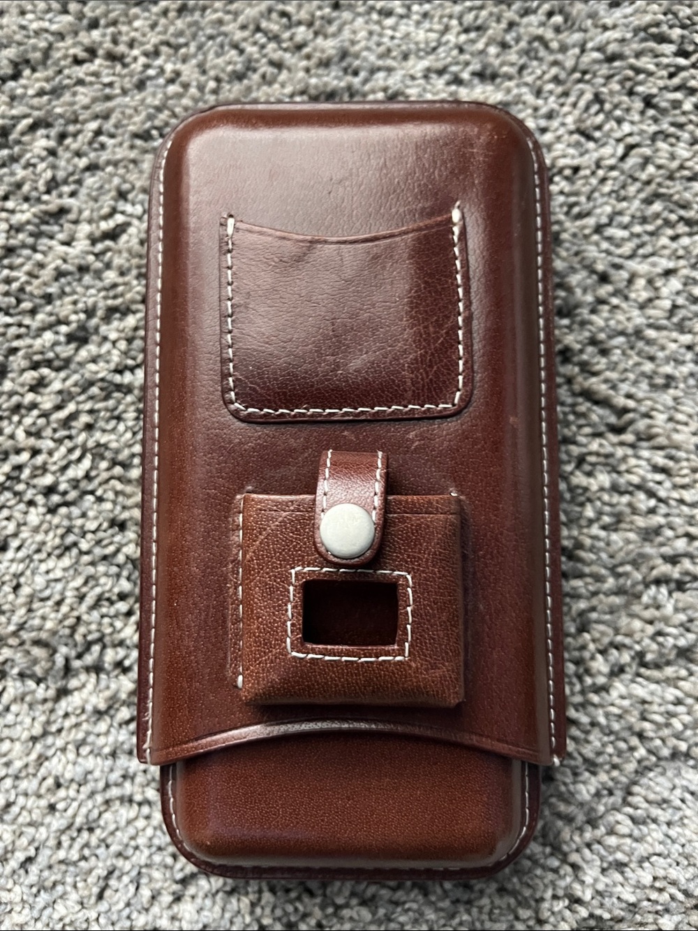 Leather Brown Cigar Case with Belt Clip and pockets